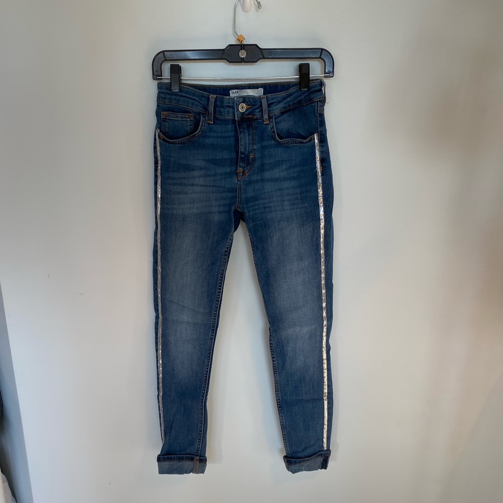 Zara Metallic Stripped Jeans